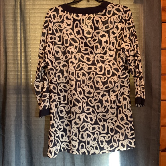 Jones New York Signature Navy and White Sz M Chain Link design cotton 3/4 sleeve - Picture 2 of 6